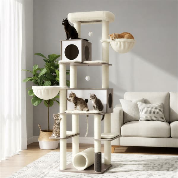 Klösträd med 2 kattbon 192 cm - Gråbeige/Vit