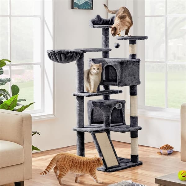 Kattetræ med 3 platforme 49×49×145 cm / kradsetræ med 2 huler o