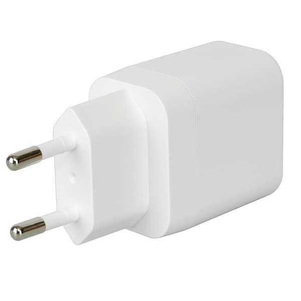 Deltaco USB GaN -seinälaturi, jossa 1 x USB 30 W, 1 x USB-C PD