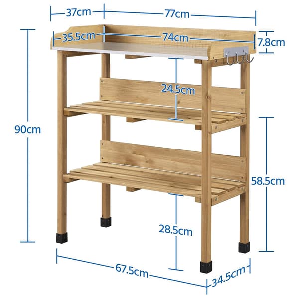 Planteringsbord 77 x 37 x 90 cm / trädgårdsbord med galvanisera