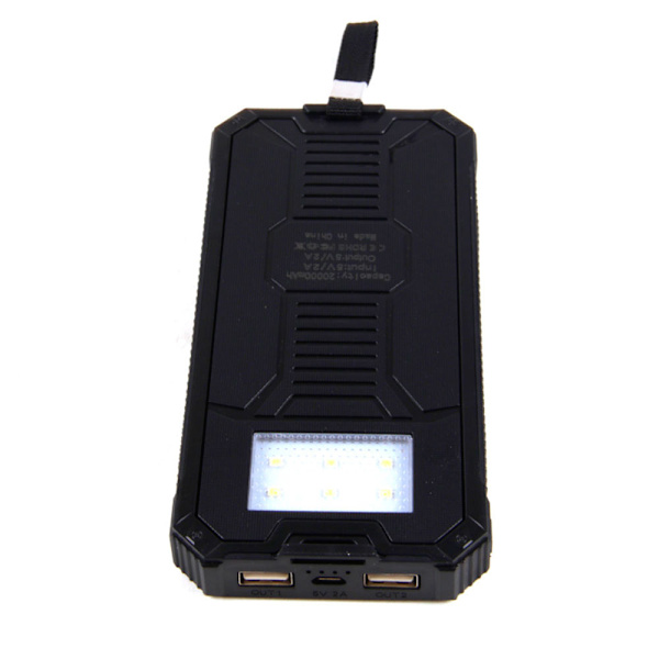 Powerbank 9000mAh med Solcelleopladning - Sort
