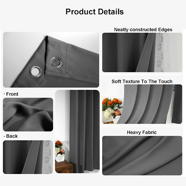 Set med mörkläggningsgardiner i polyester, grå, 132x241 cm