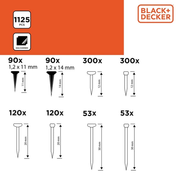 Black+Decker sinkityt naulat ja koukut - 1125 kpl