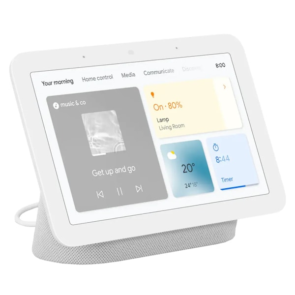 Google Nest Hub 2nd Gen, jossa on 7 tuuman LCD-näyttö ja Google