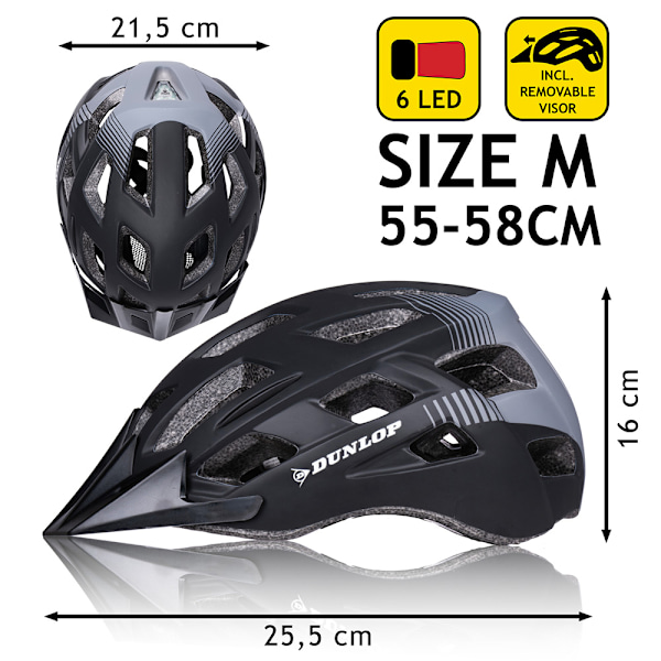 Dunlop cykelhjelm med LED 55-58 cm