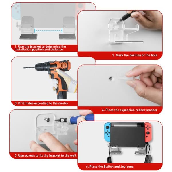 Väggfäste i klarplast till Nintendo Switch 1/2