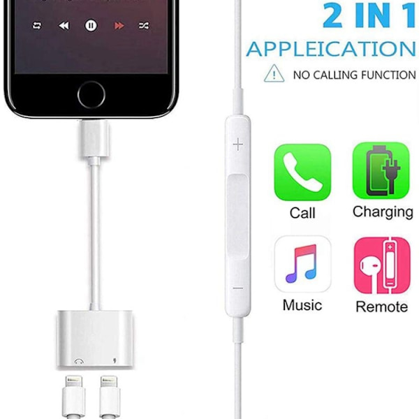 Høretelefon- og ladeadapter Lightning x 2  til Lightning