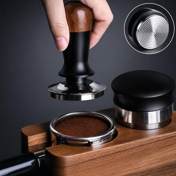 Kaffetamper 58mm med konstant tryck och valnötshandtag, gängad