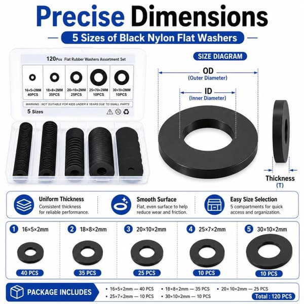 120-pack distansbrickor i nylon / isolerbrickor / washers i 5 s