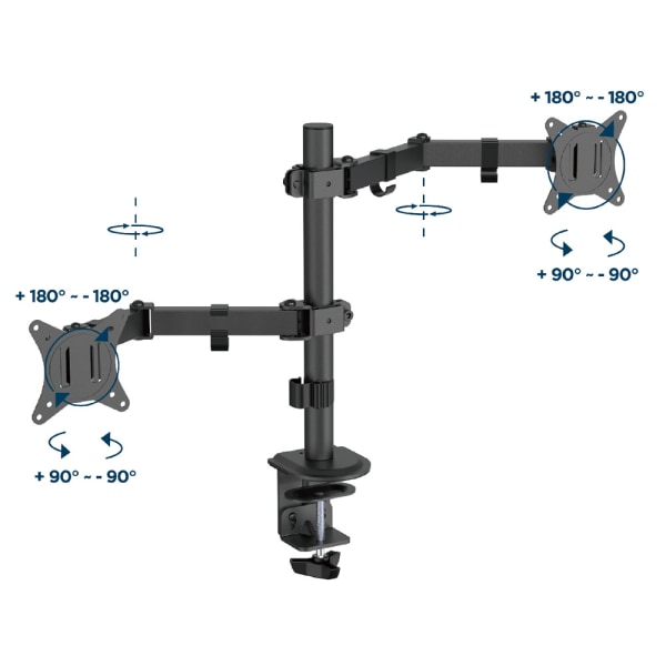 Säädettävä pöytäkiinnike 2 näytölle 17-32" joustavilla varretan