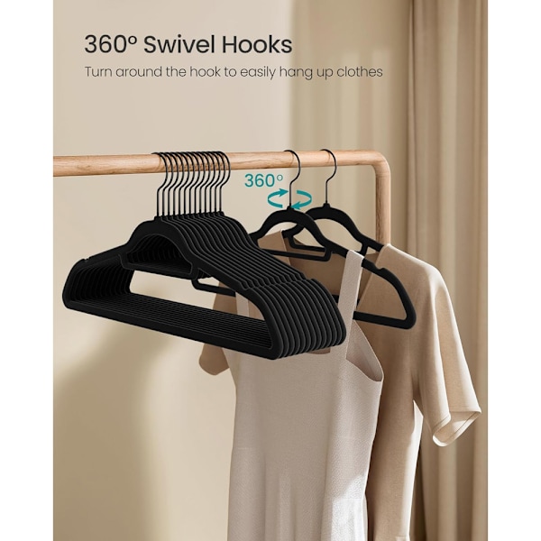 Samettiset ripustimet 50-pack - Svart