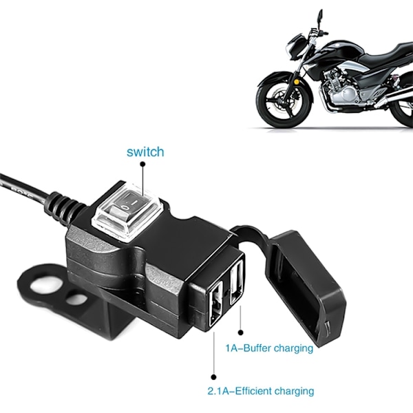 Vattentät Dubbel USB-port till motorcykel 5V 1A/2,1A