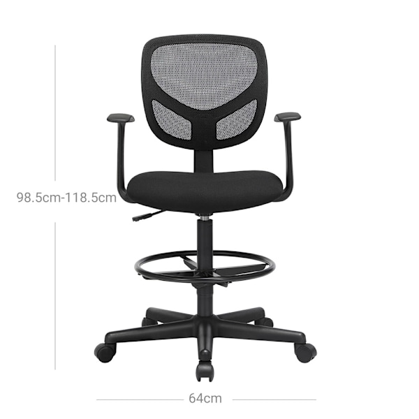 Ergonomisk kontorstol med armlæn og fodstøtte - Sort