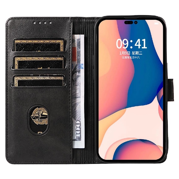 Konstläderfodral med kortfack till iPhone 16 Pro Max - Svart