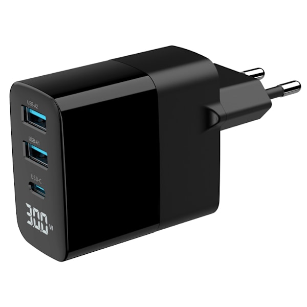 GaN USB-Laddare 30W med 2xUSB och 1xUSB-C Svart