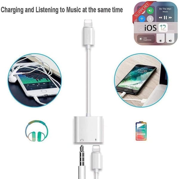 Opladnings- og hovedtelefonadapter - Lightning til 3,5 mm og Li