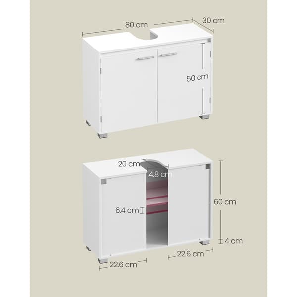Tvättställsskåp med 2 dörrar 80x30x60 cm - Vit / Underskåp för