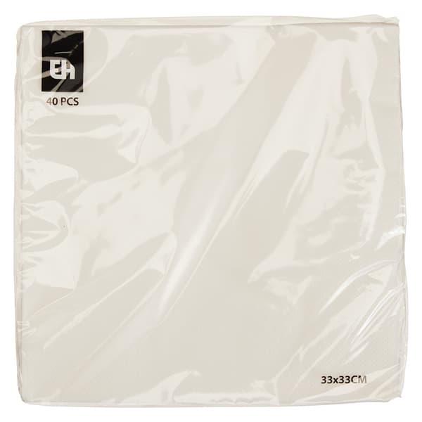 Servietter af papir, 33 x 33 cm, 2 x 40 stk. – Hvid / Papirserv