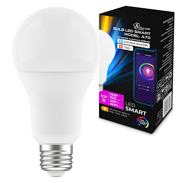 Extralink Smart Life LED-lampa E27 A70 – RGB – WiFi – 2700–6500