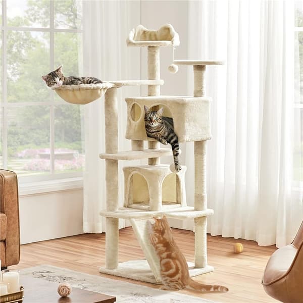 Kattetræ med 3 platforme 49×49×145 cm / kradsetræ med 2 huler o