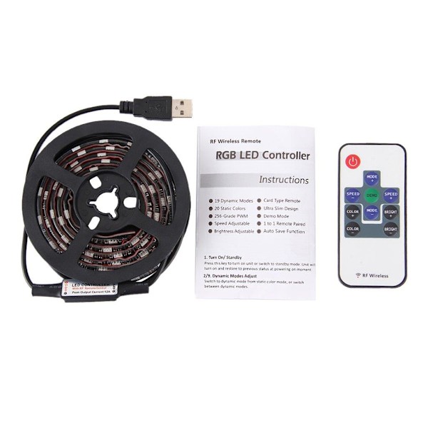 USB-drevet TV-belysning / LED-lyskæde med Fjer - 12W 60 LEDs SM