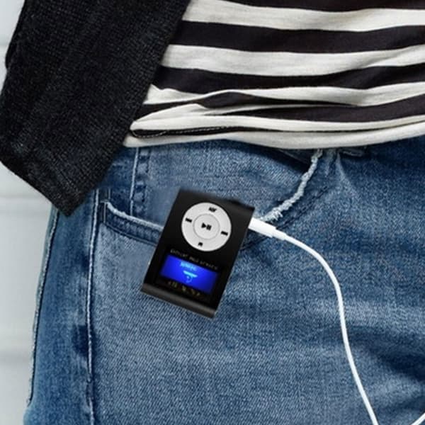 MP3-spelare med LCD-display, minneskortsläsare och clips