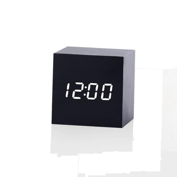 Puinen herätyskello LED-näytöllä - Musta / Valkoinen