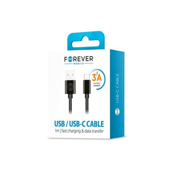 Forever USB-C-kaapeli 1m 3A - Musta