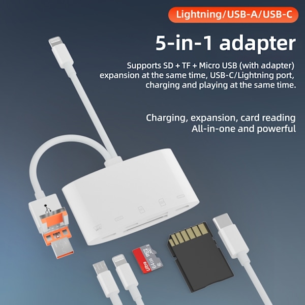 Minneskortläsare med USB, MicroUSB och USB-C – Multifunktionell