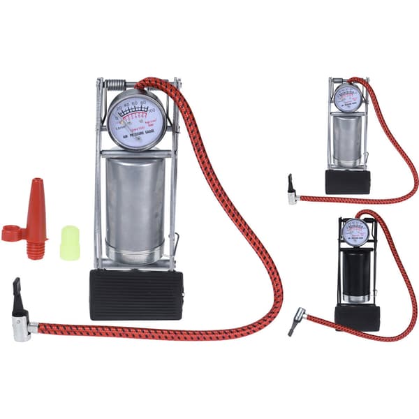 Fotpump i metall med manometer - Svart/Silver / Fotpump / Luftp