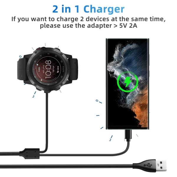 Opladningsbase til Garmin Fenix 8 med USB-C 1,2 m - Svart