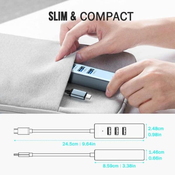 Lemorele USB-C-keskitin TC43L 4-in-1, Gigabit Ethernet ja USB /