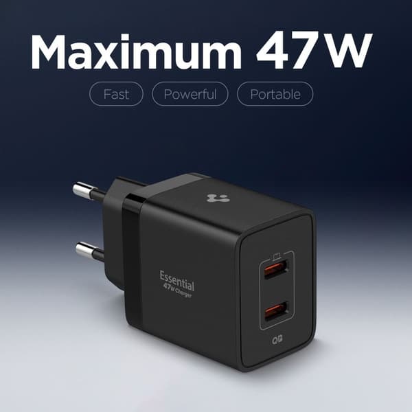 Spigen 47W Väggladdare USB-C Essential Svart
