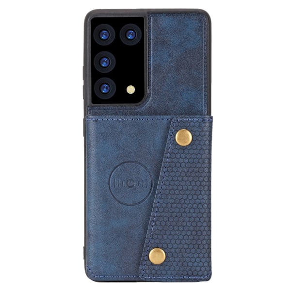 Samsung Galaxy S21 Ultra - Läder Skal Med Kortfack Blue Blå
