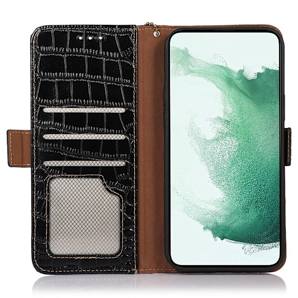 Galaxy S23 Plus Fodral Äkta Läder Krokodil Textur Svart