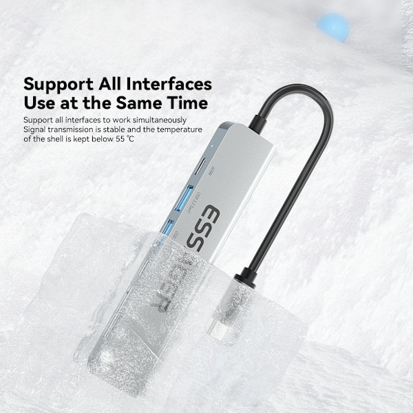 ESSAGER USB-C Hub 60W PD 7-Port Grå