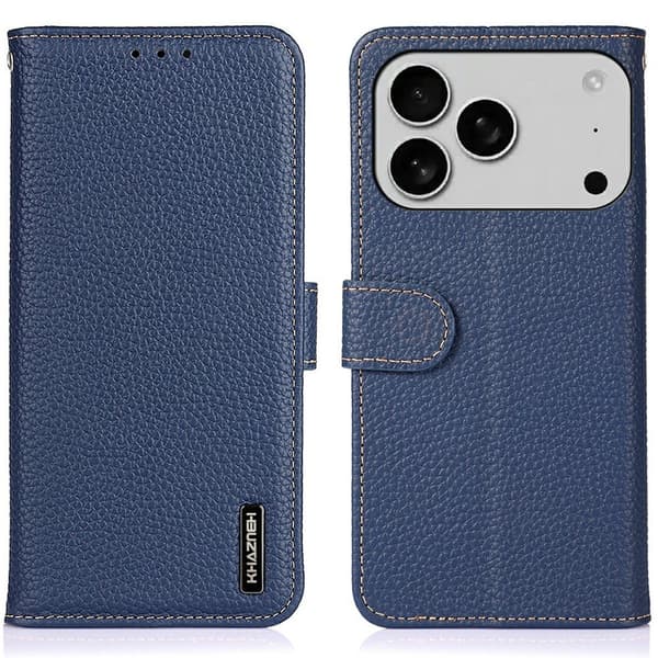 KHAZNEH iPhone 17 Pro Fodral Äkta Läder Blå