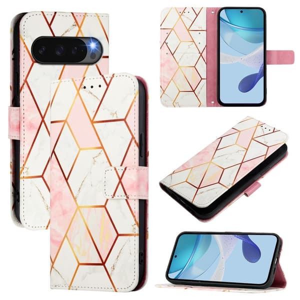 Google Pixel 10/10 Pro / 9/9 Pro Fodral Marmor Rosa / Vit