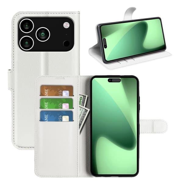 iPhone 18 Pro/17 Pro Fodral Litchi Läder Vit