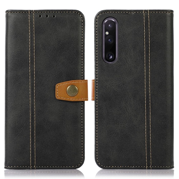 Sony Xperia 1 V Fodral Dual-Color Läder Svart