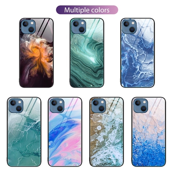 iPhone 14 Plus Skal Marmor Härdat Glas Rosa/Blå