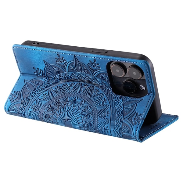 iPhone 16 Pro Max Fodral Mandala Flip Läder Blå