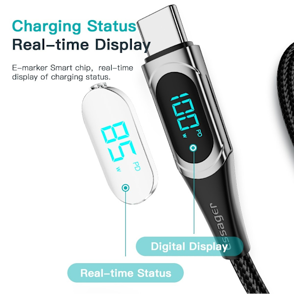 ESSAGER 1m 100W USB-C - USB-C LED Snabbladdning Blå