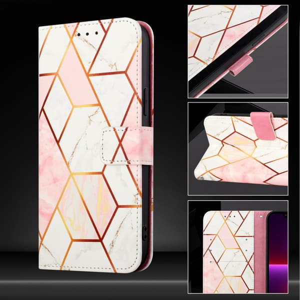 Sony Xperia 10 VII Fodral Läder Marmor Rosa / Vit