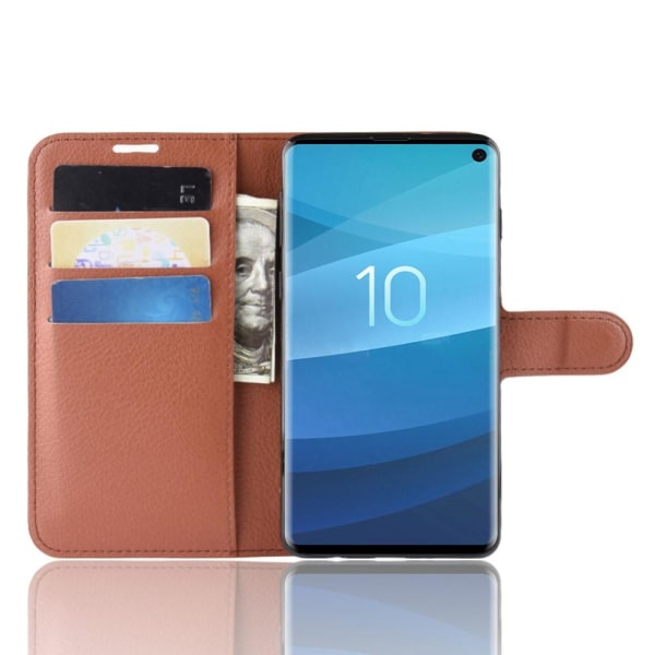 Samsung Galaxy S10 - Litchi Plånboksfodral - Brun Brown Brun