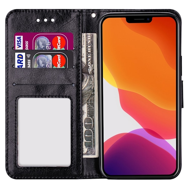 iPhone 13 Pro Max Fodral Crazy Horse Läder Svart Svart