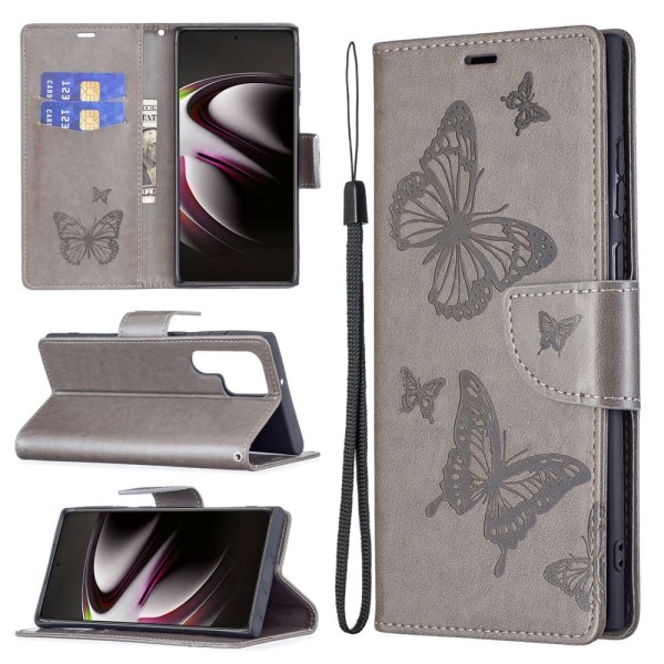 Samsung Galaxy S22 Ultra Fodral Butterfly Grå