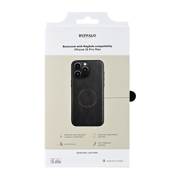 Buffalo iPhone 16 Pro Max Skal MagSafe Äkta Läder Svart