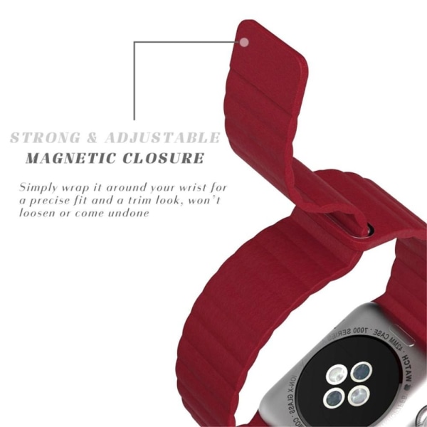 Magnetisk Loop Armband I Äkta Läder Apple Watch 44/42 mm Röd