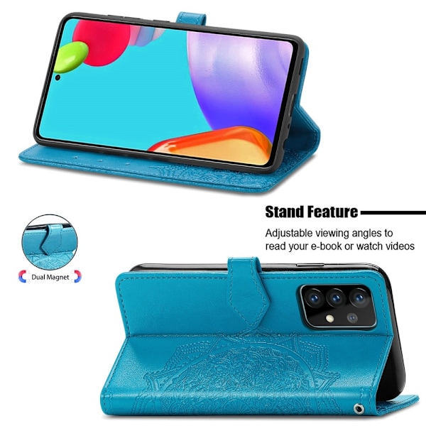 Samsung Galaxy A52 / A52s - Mandala Läder Fodral - Blå Blue Blå